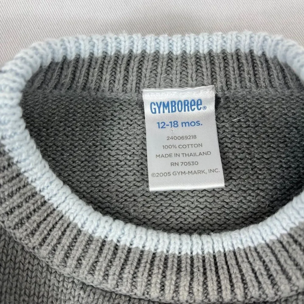 Vintage 2005 Gymboree Polar Bear Knit Sweater Grey Y2K 12-18 Months